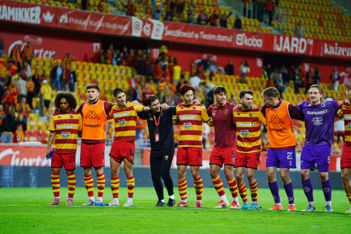 UEFA Conference League 4th round qualifying game between teams of  Jagiellonia Bialystok and FC Dinamo City